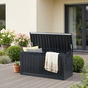 Baule da Giardino Vades Contenitore Multiuso 117 x 47 x 59 cm - Nero, Effetto Legno casa.pro