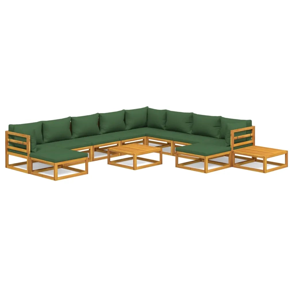 Set Salotto da Giardino 12pz con Cuscini Verdi Legno Massellocod mxl 124291