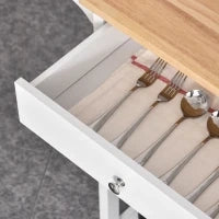 Carrello da Cucina Salvaspazio in MDF con Piano di Lavoro in Legno di Gomma, Cassetto, Armadietto, 3 Mensole, Ripiani Regolabili, Porta Strofinacci e Ruote Girevole, 66x39.5x86.5cm, Bianco