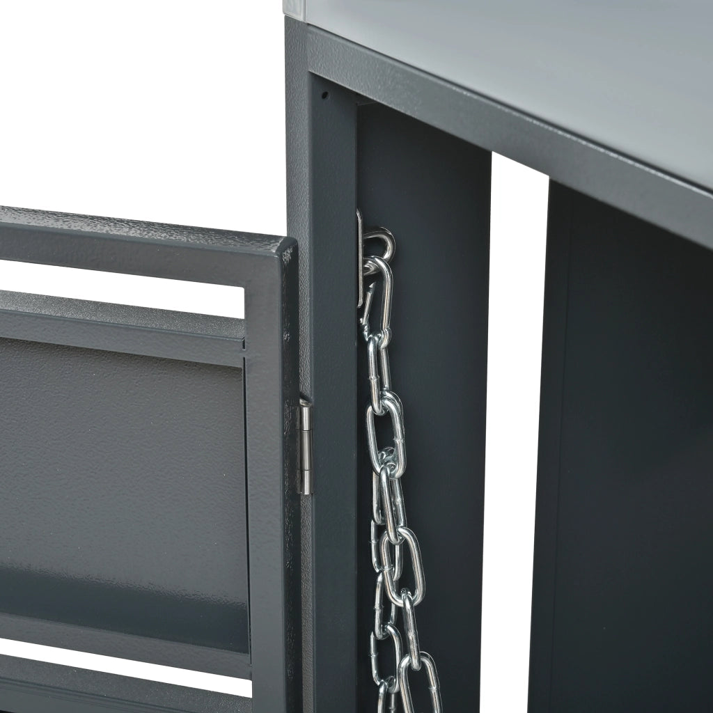 Copribidoni a 2 Scomparti con Fioriera Integrata e Ante con Serratura in Acciaio Grigio Effetto Legno