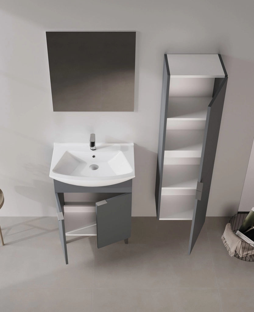 Set mobile lavabo con specchio (2 pezzi) "Purus 65" - 65 x 50 x 83 cm - Antracite opaco