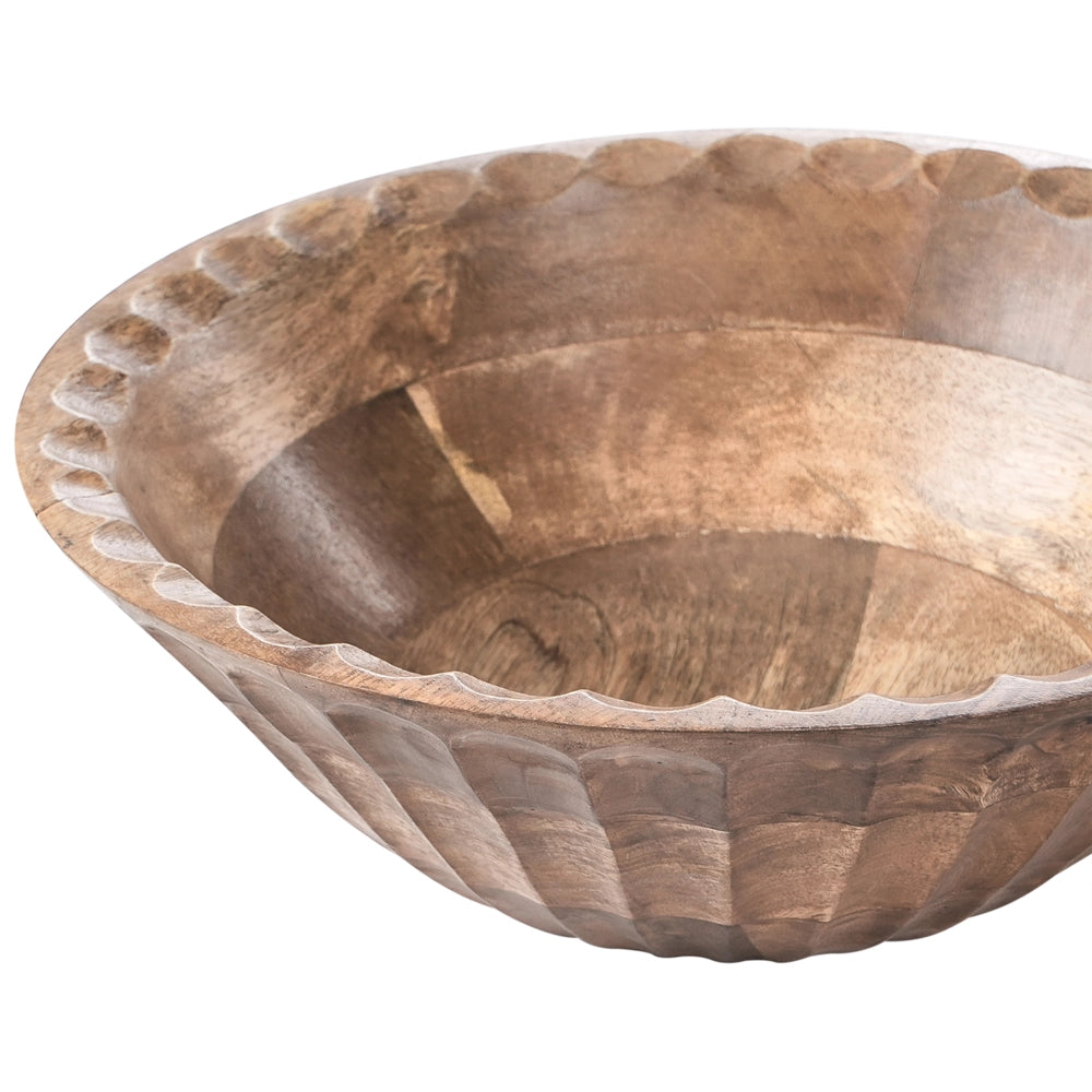 Set di 2 ciotole per frutta in legno di mango fatte a mano in stile moderno marrone chiaro