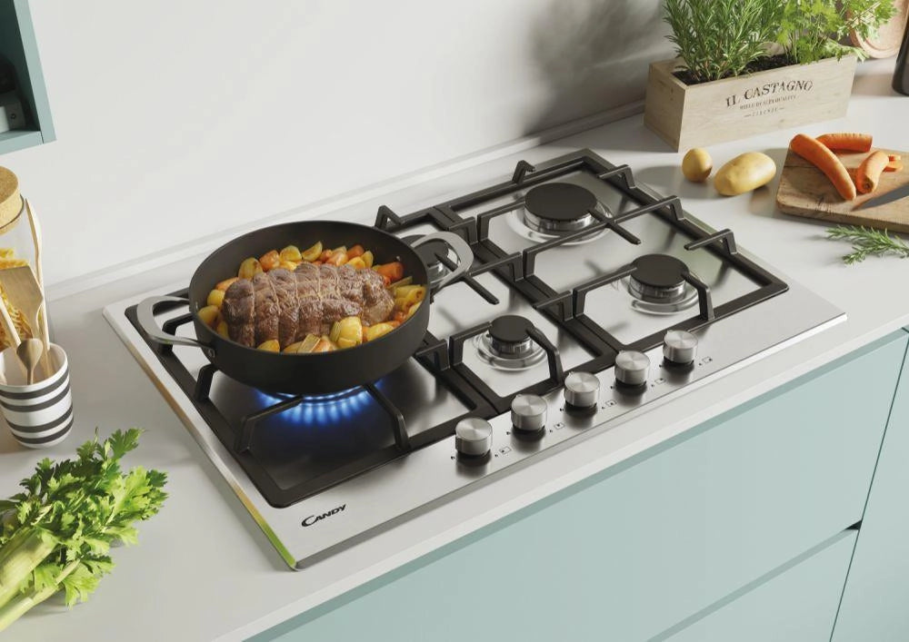 Candy CHG7WLWPX Acciaio inox Da incasso 75 cm Gas 5 Fornello(i)