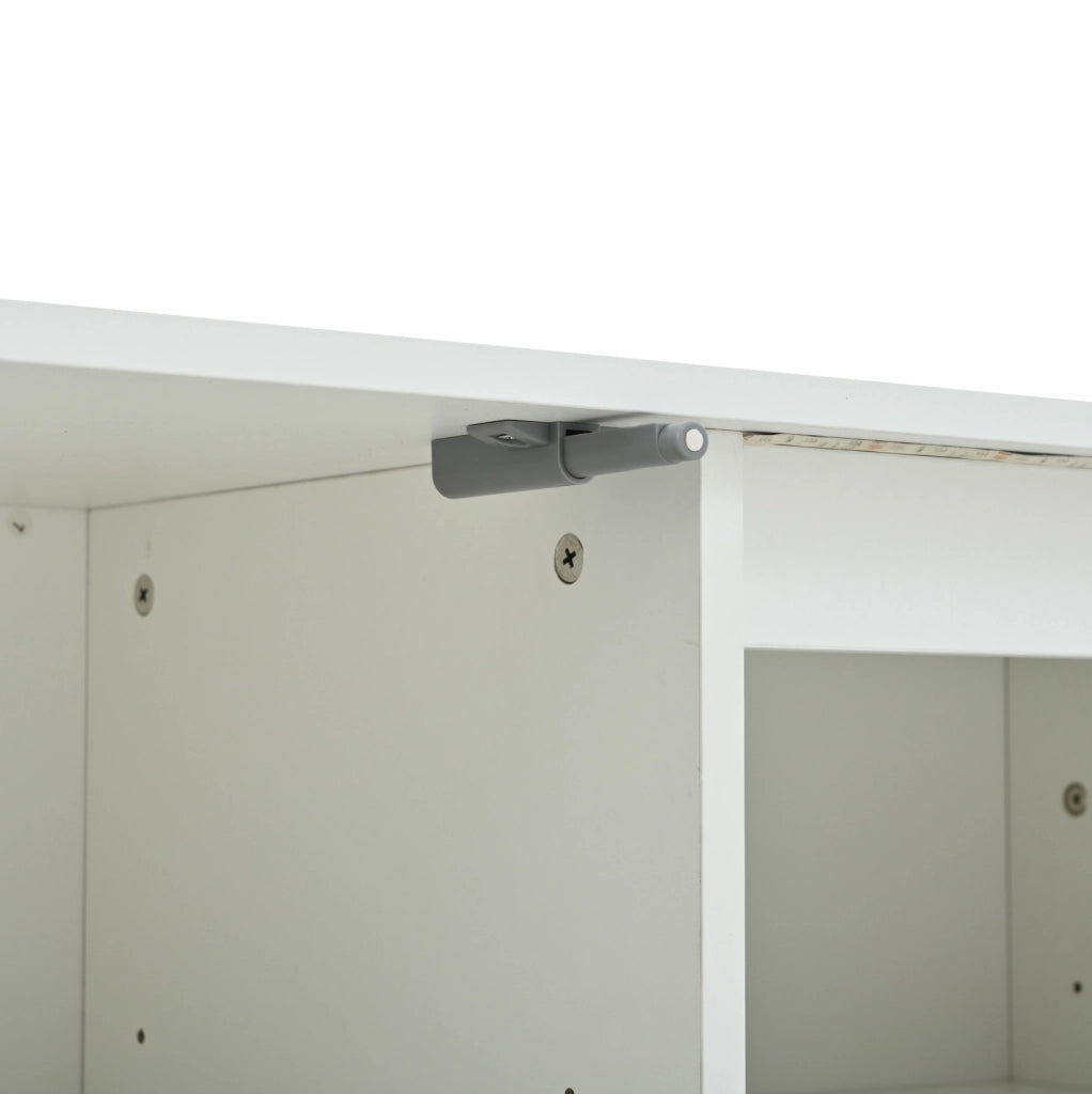 Credenza con LED, 3 ante, 1 cassetto e finitura bianca lucida