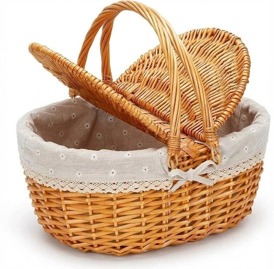 Borsa per picnic a mano intrecciata - Borsa per spesa - Borsa a rete - Borsa per campeggio - Borsa per picnic - Dimensioni: 40 x 33 x 35 cm