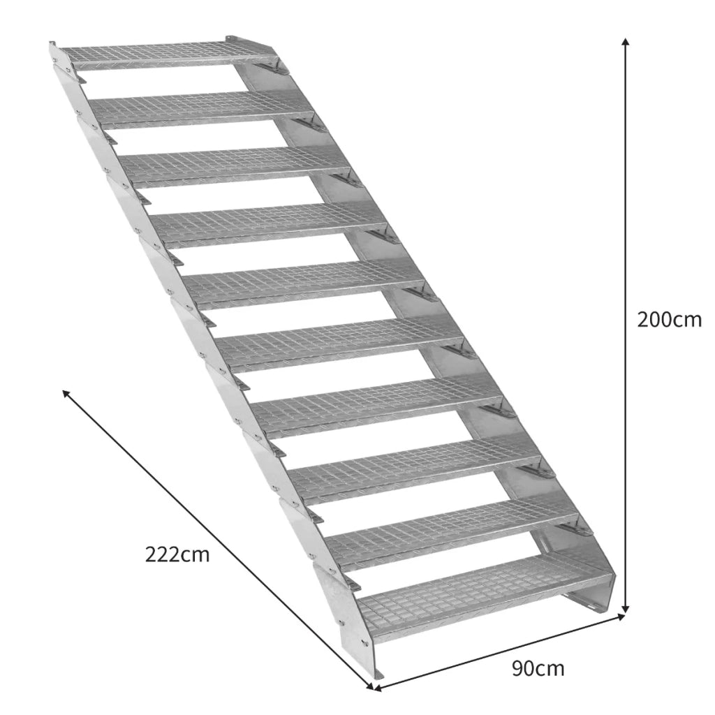 Scala metallica a 10 elementi ad altezza regolabile in acciaio zincato 90 cm / 900 mm