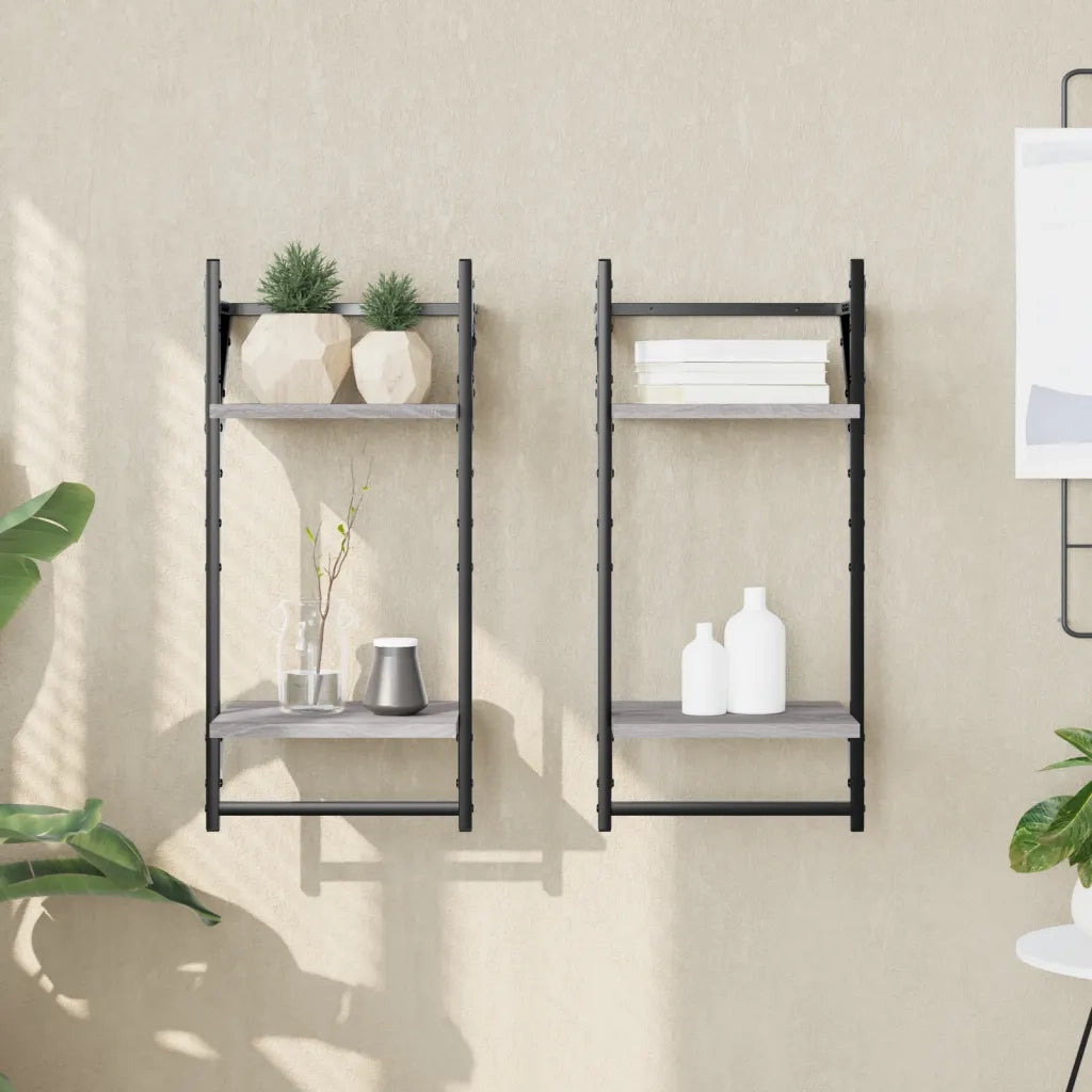 Mensole a Parete con Aste 2pz Grigio Sonoma 30x25x65 cmcod mxl 131537