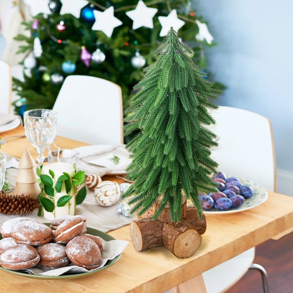 Albero di Natale da tavolo con 200 punte e base in legno massello, Mini albero di Natale per casa ufficio da 40cm