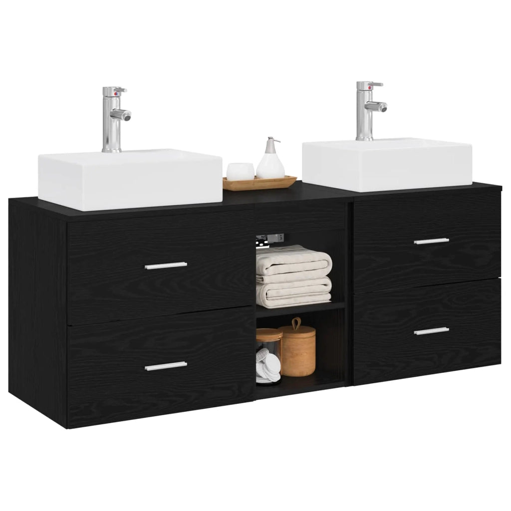 Set di Armadi da Bagno 3 pz Nero 129 x 41 x 79,5 cm 3405836