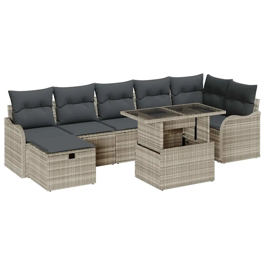 Set Divano da Giardino 8 pcs Grigio chiaro Poly Rattan
