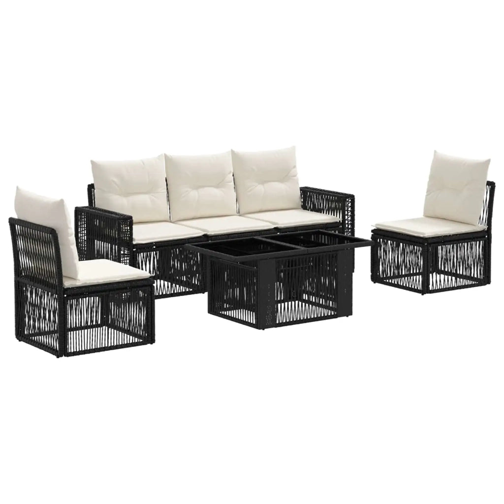Set Divano da Giardino 6 pz Nero e Bianco Crema polyrattan 3436768