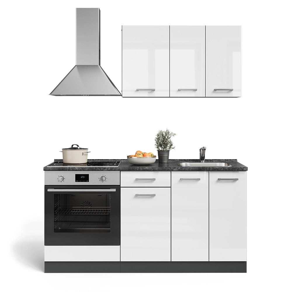 Vicco Cucina completa Bianco lucido/antracite 160 cm con colonna forno senza piano di lavoro