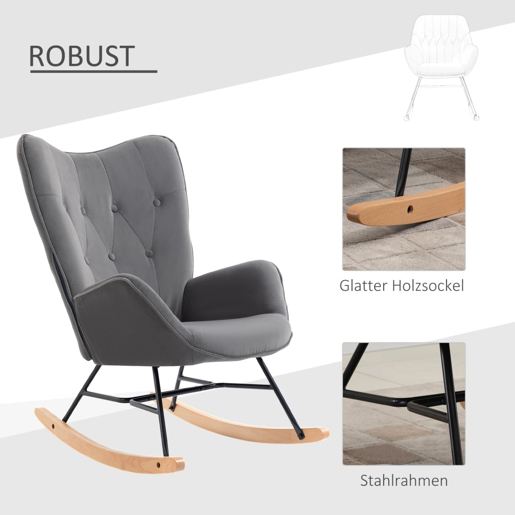Poltrona a dondolo in poliestere con schienale alto e struttura stabile, grigio scuro 65 × 70 × 96 cm