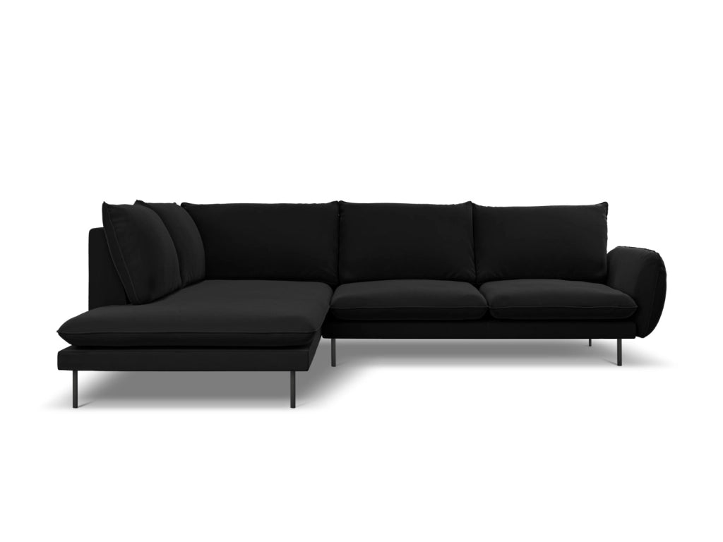 Cosmopolitan Design - Divano angolare sinistro "Vienna" 6 posti in velluto nero 