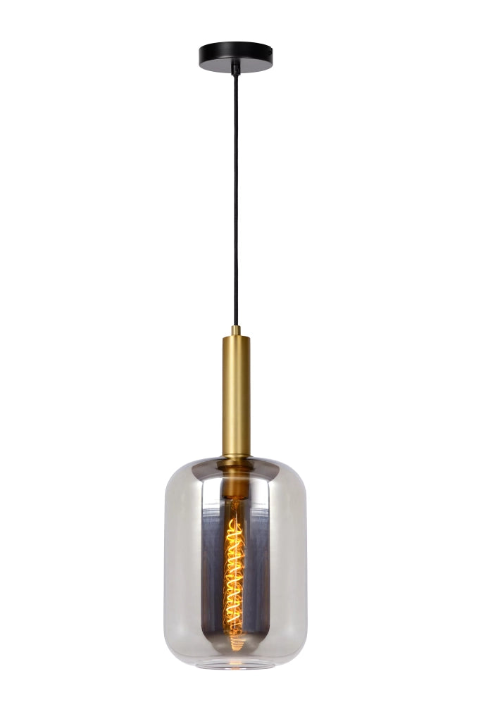 Lampada a sospensione Joanet vetro fumé ottone E27 Lucide