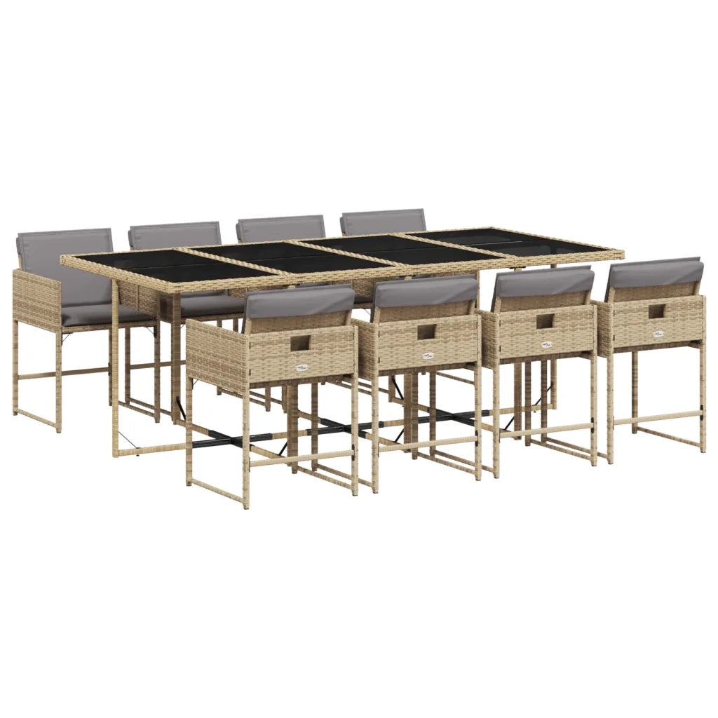 Set Pranzo da Giardino 9 pz con Cuscini Beige Misto Polyrattan
