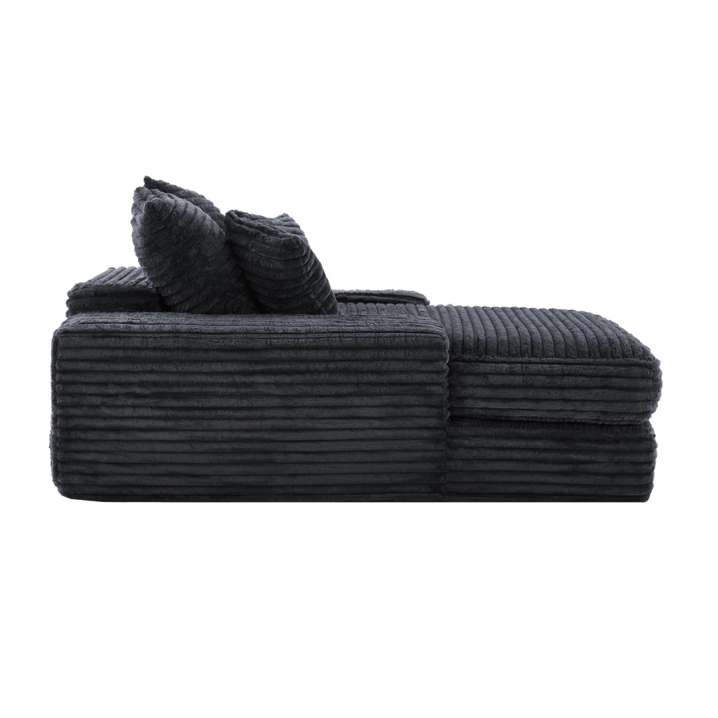 Chaise longue con 4 cuscini sfoderabili; schienale ergonomico e braccioli ampi in velluto a coste grigio