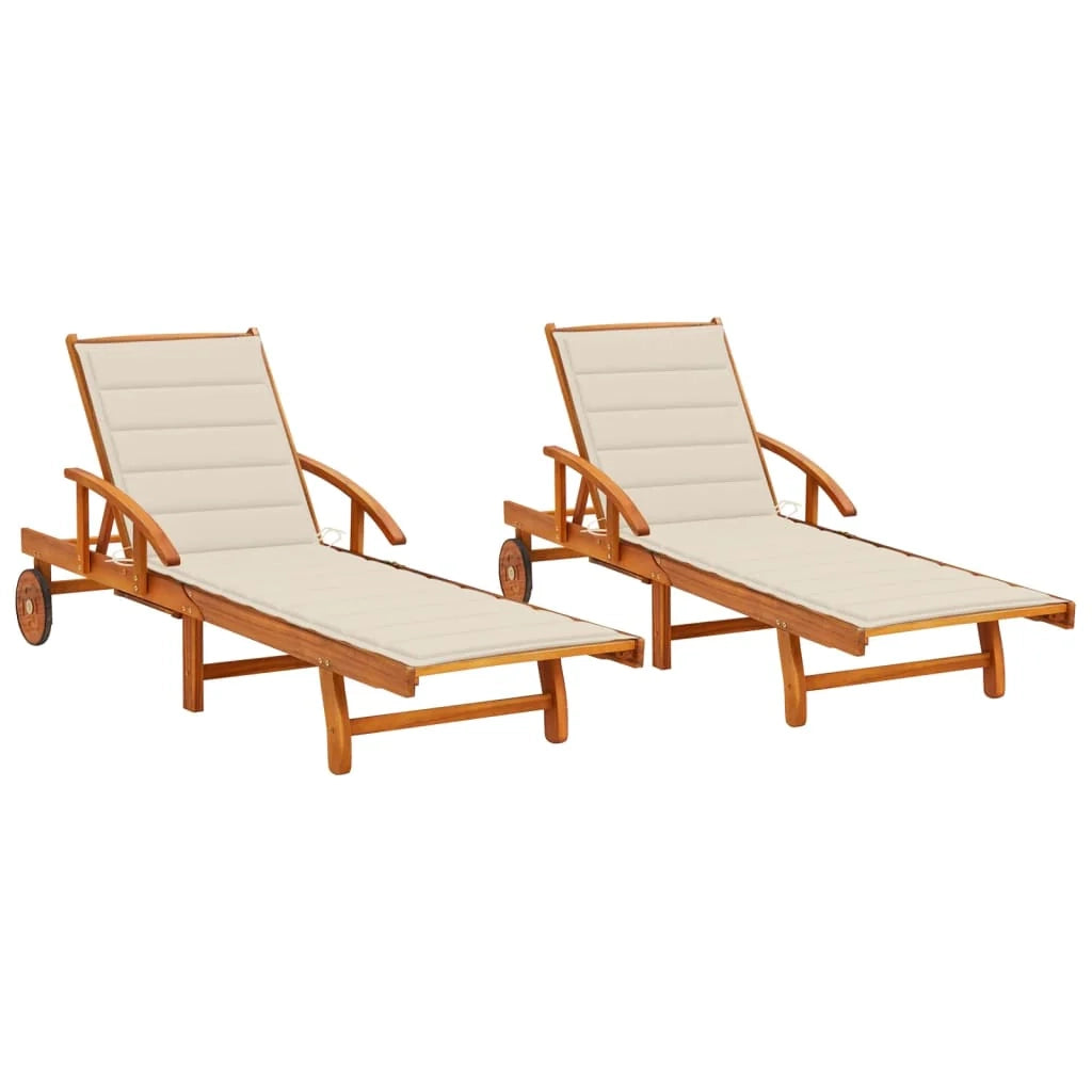 Set di 2 sdraio sedia a sdraio prendisole lettino da giardino terrazza mobile da esterno con cuscini legno massello di acacia 02_0012068