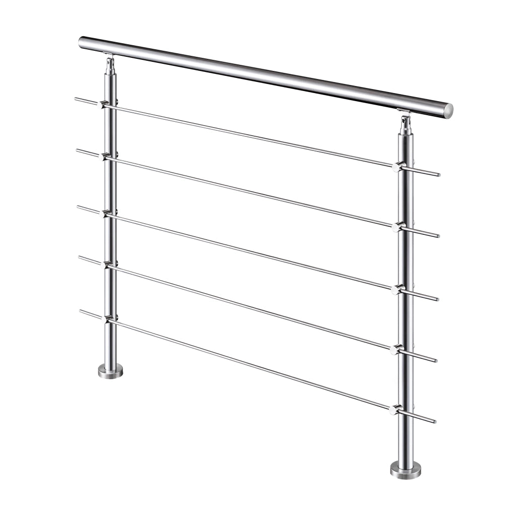Balaustra Corrimano Ringhiera in acciaio inox spazzolato 180x106cm per interni ed esterni 5 barre trasversali