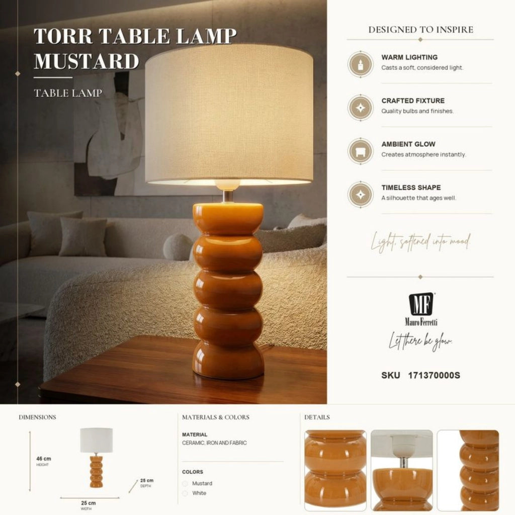 Lampada da tavolo Torr in ceramica senape lucido