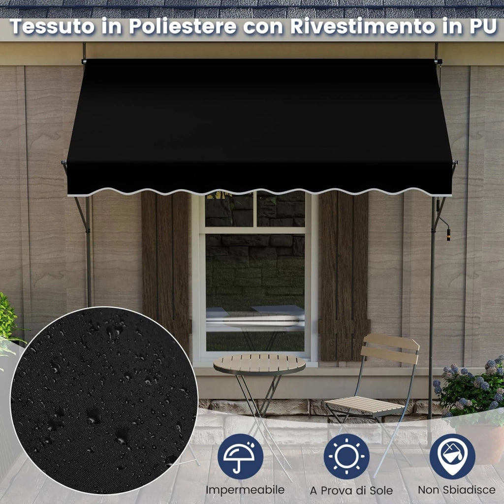 Tenda da Sole a Morsetto, Regolabile in Altezza e Inclinazione con Manovella, Telo Impermeabile e Resistente ai Raggi Solari e Telaio Antiruggine, Tenda Retrattile Senza Foratura (2,5M,Nero)