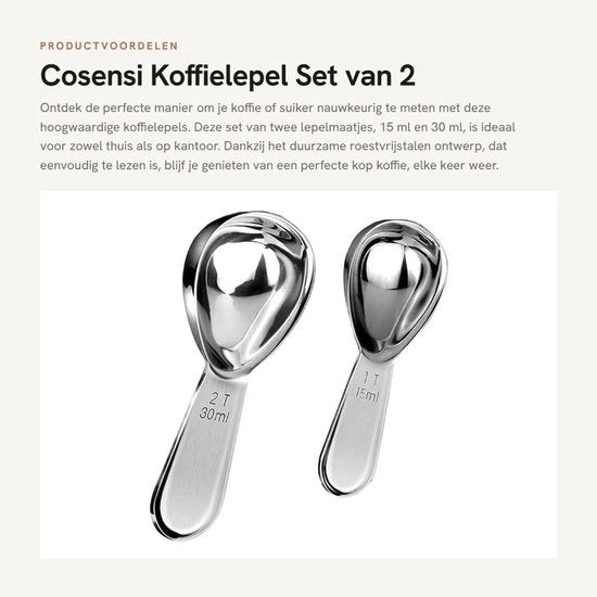 Set di Misura per Caffè e Tè da 2 pezzi in Acciaio Inossidabile - 15 ml/30 ml - Ideale per Caffè, Tè e Zucchero - Progettato per Durata e Ergonomia - Perfetto per Uso Casa e Ufficio - Misuratore di Caffè