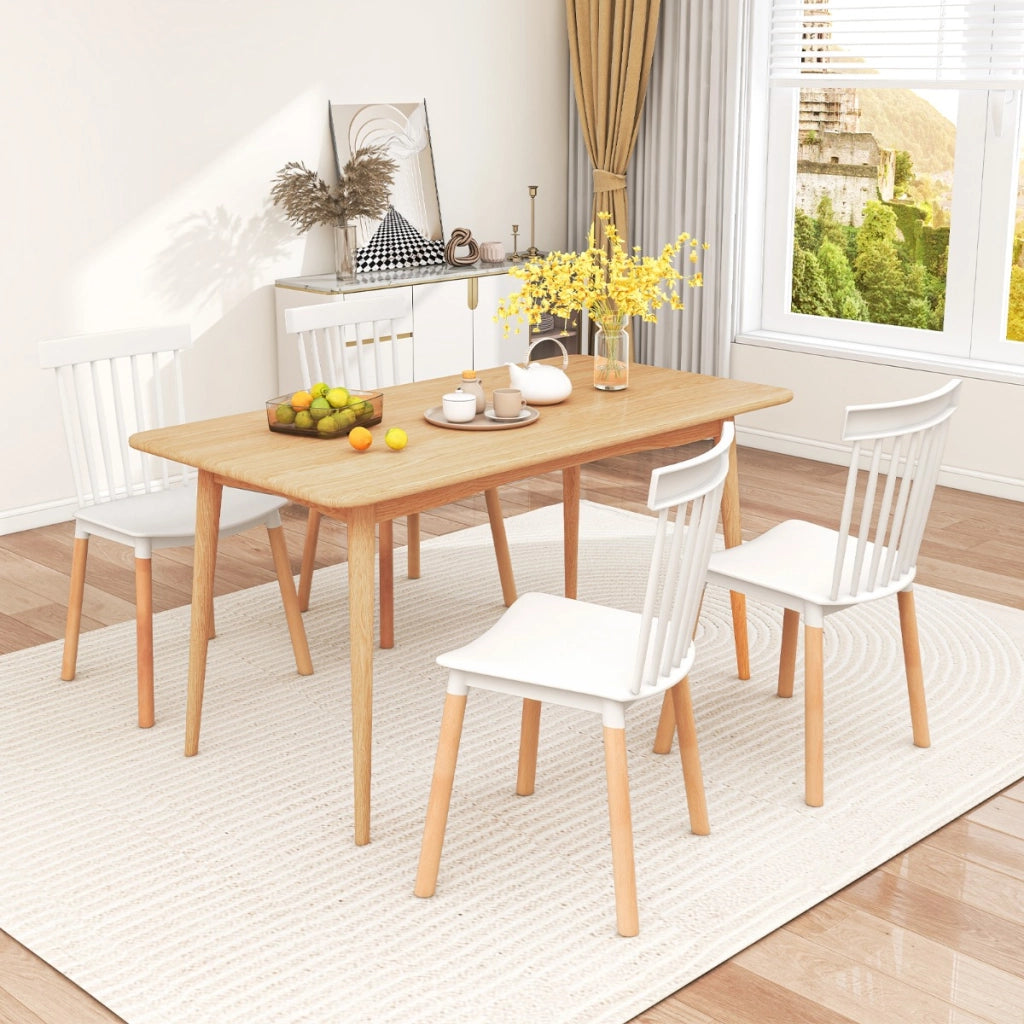 Set di 4 sedie da pranzo windsor con sedili curvati, Sedie laterali senza braccioli con gambe in legno Bianco-Sedie da pranzo