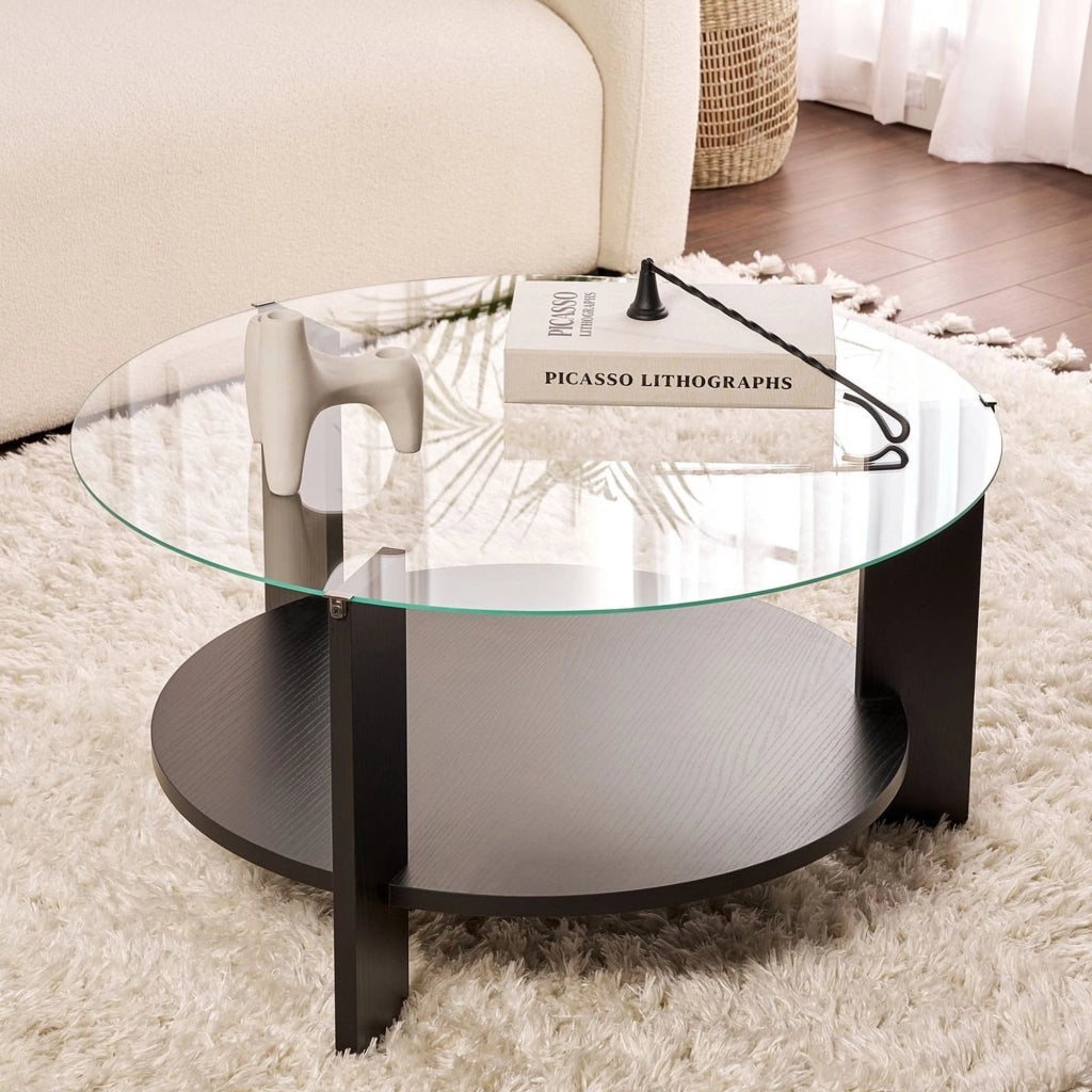 Canevino, Tavolino da Salotto Forma Rotondo, 75x75x40h cm Nero