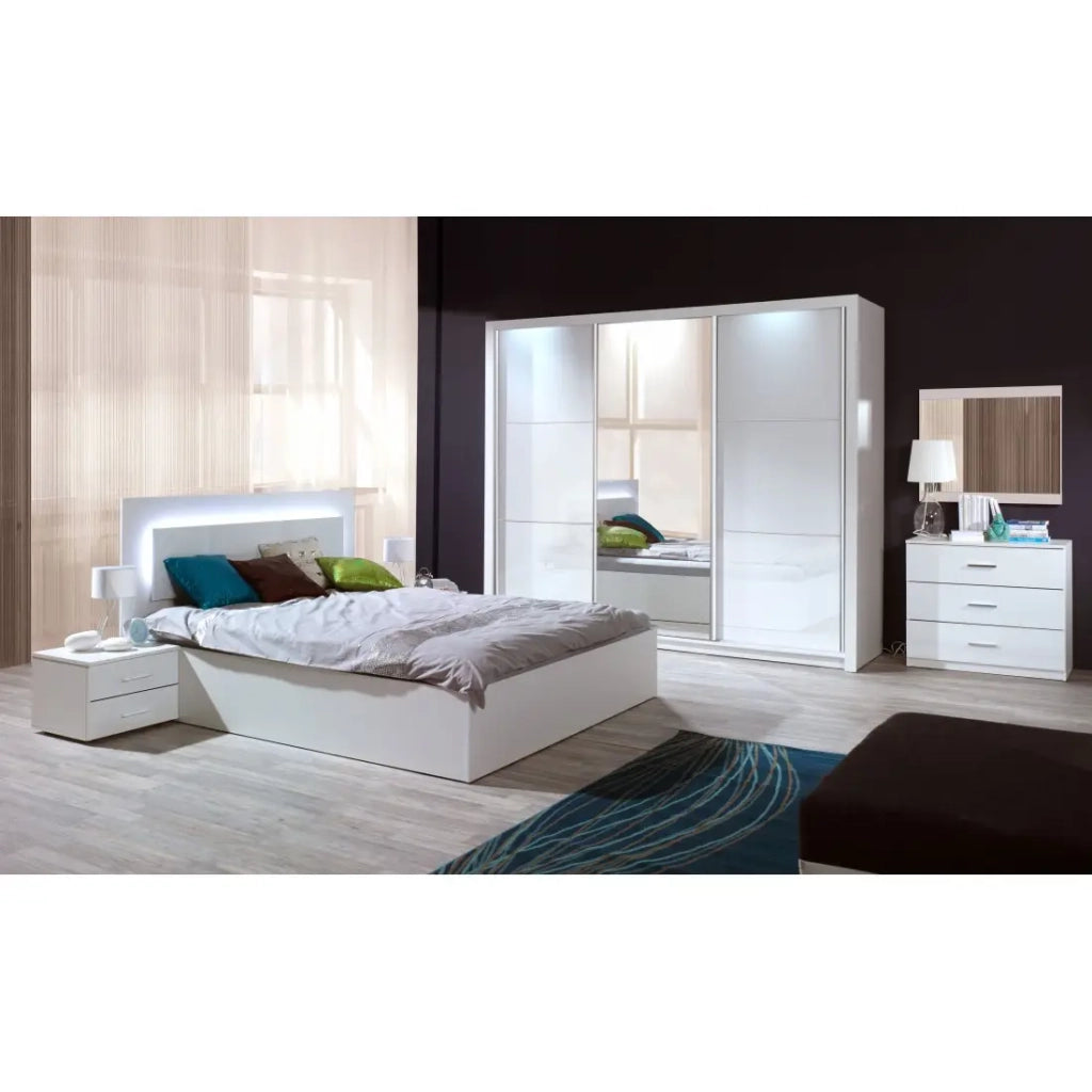 Letto SENA – Letto matrimoniale 160x200 cm con doghe incluse – Colore bianco lucido