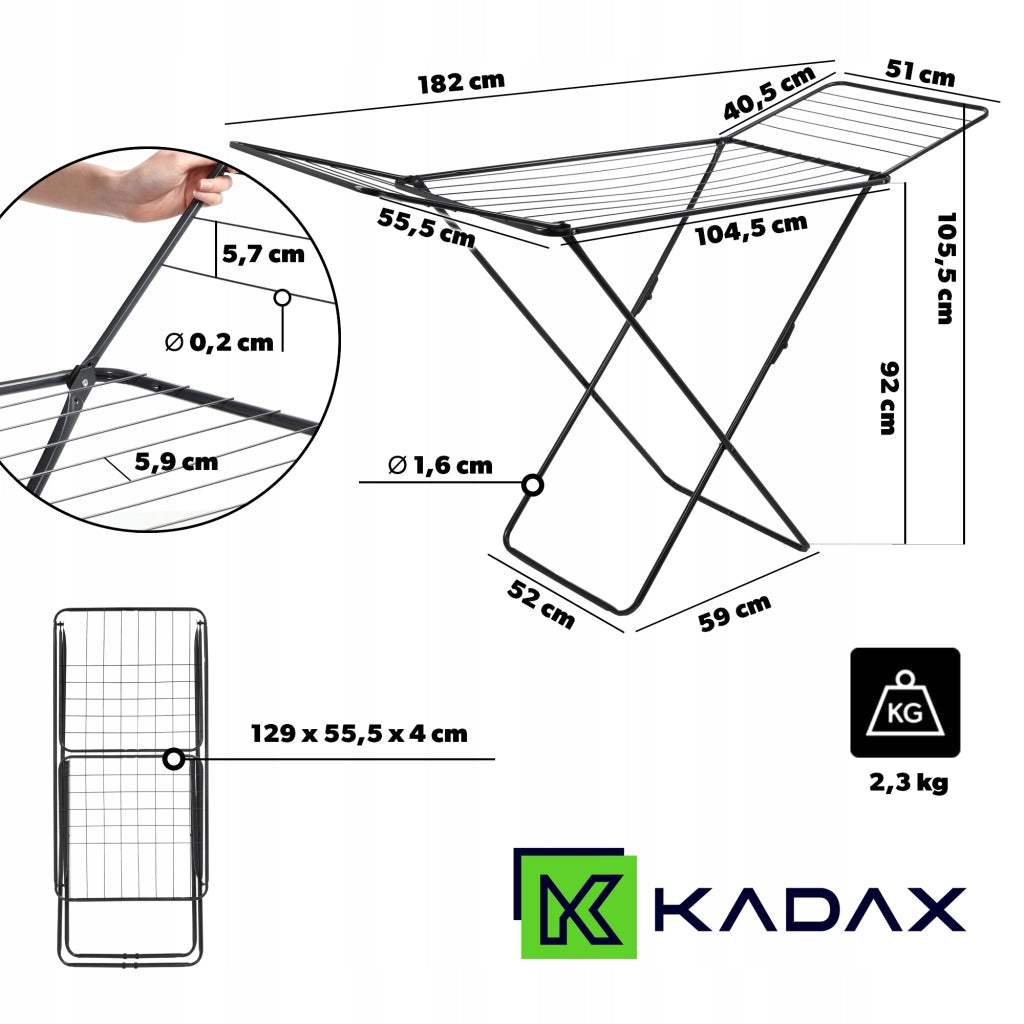 Stendibiancheria verticale KADAX, stabile, 181 cm, pieghevole, grande