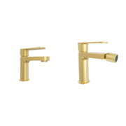 Coppia miscelatori lavabo 13cm e bidet oro spazzolato senza scarico | Margot