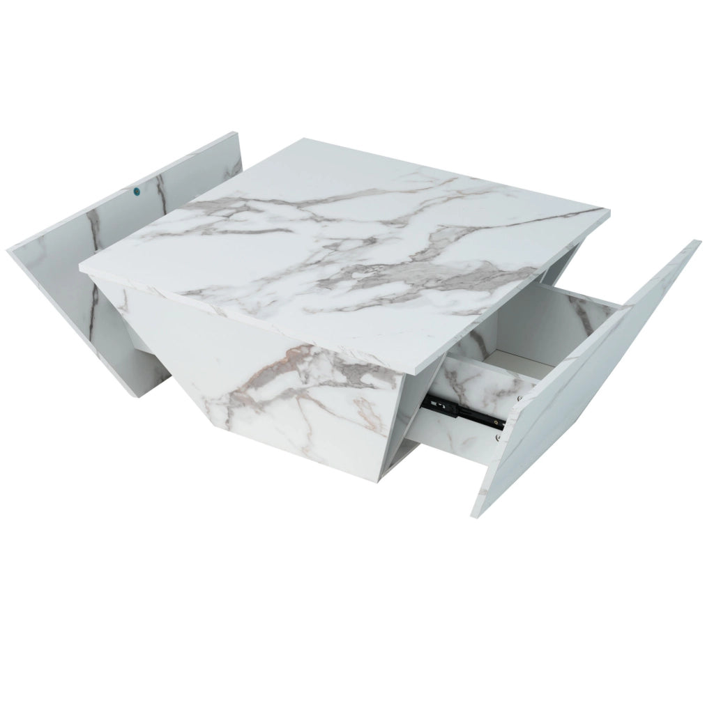 Tavolino da caffè trapezoidale bianco 70×70×37 cm con 2 cassetti