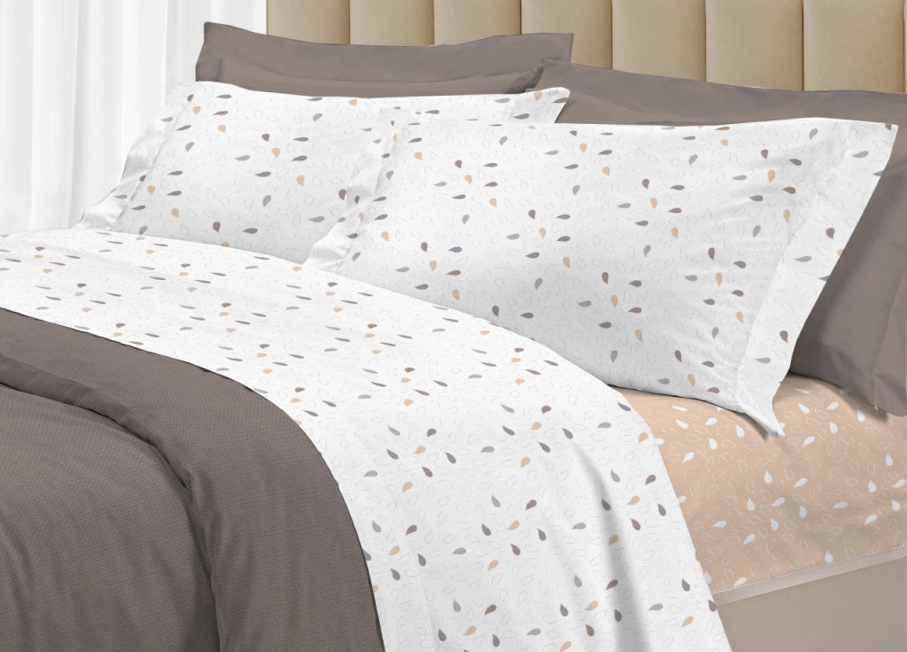 Completo Lenzuola Letto 100% Cotone Made Italy 3027 Disegno Goccia - Singolo - Beige