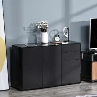 Mobiletto Multiuso Nero con 2 Cassetti e 2 Armadietti ad Apertura a Pressione, 117x36x74cm