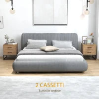 Set di 2 Comodini con 2 Cassetti Stile Industriale in Legno e Acciaio, Colore Legno
