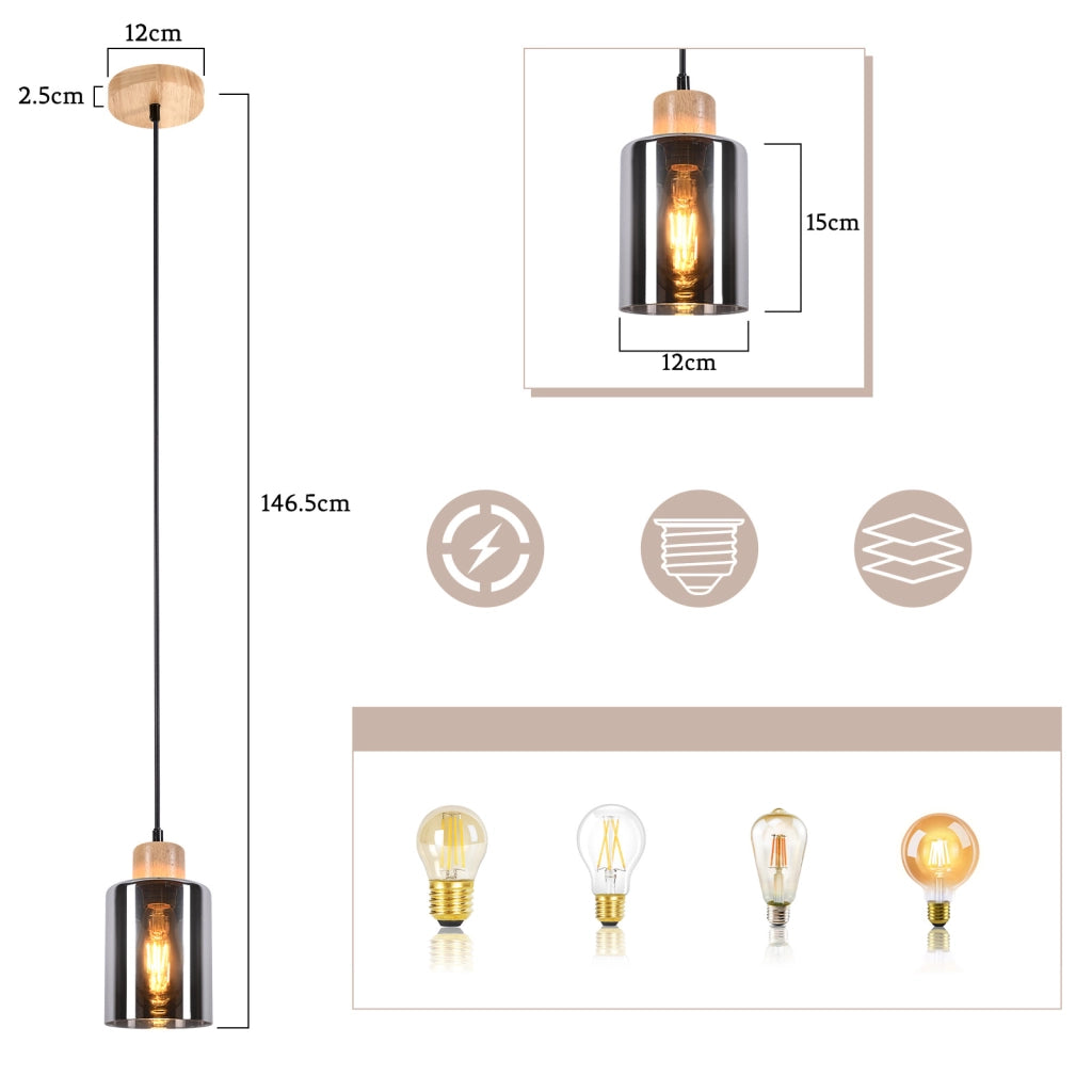 Lampada a sospensione ZMH in legno vintage per tavolo da pranzo 1 luce E27 lampada da sala da pranzo industriale