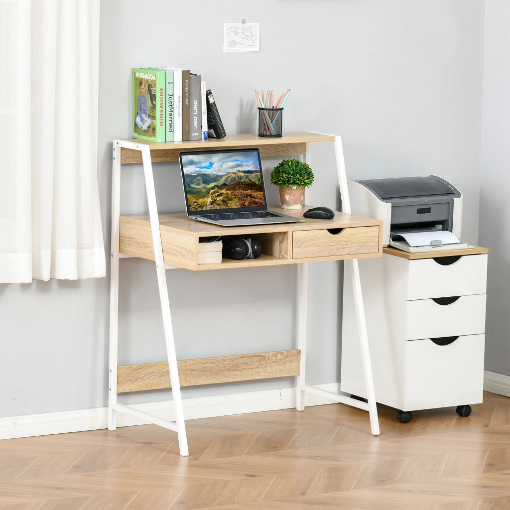 Scrivania con Cassetti e Ripiano ¨C Zephmum ¨C Bianco Rovere 90x50x75