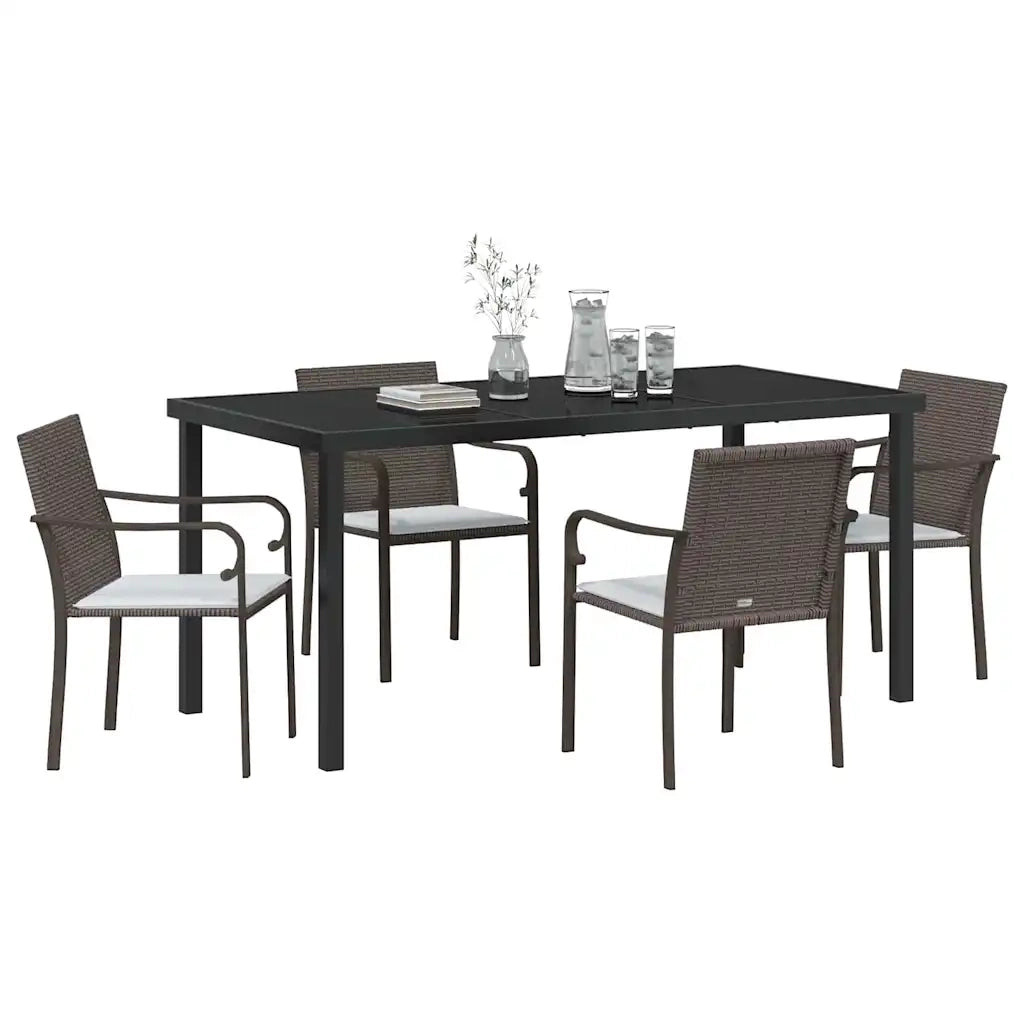 Set da Pranzo per Giardino 5 pcs Marrone e Nero Rattan in PE