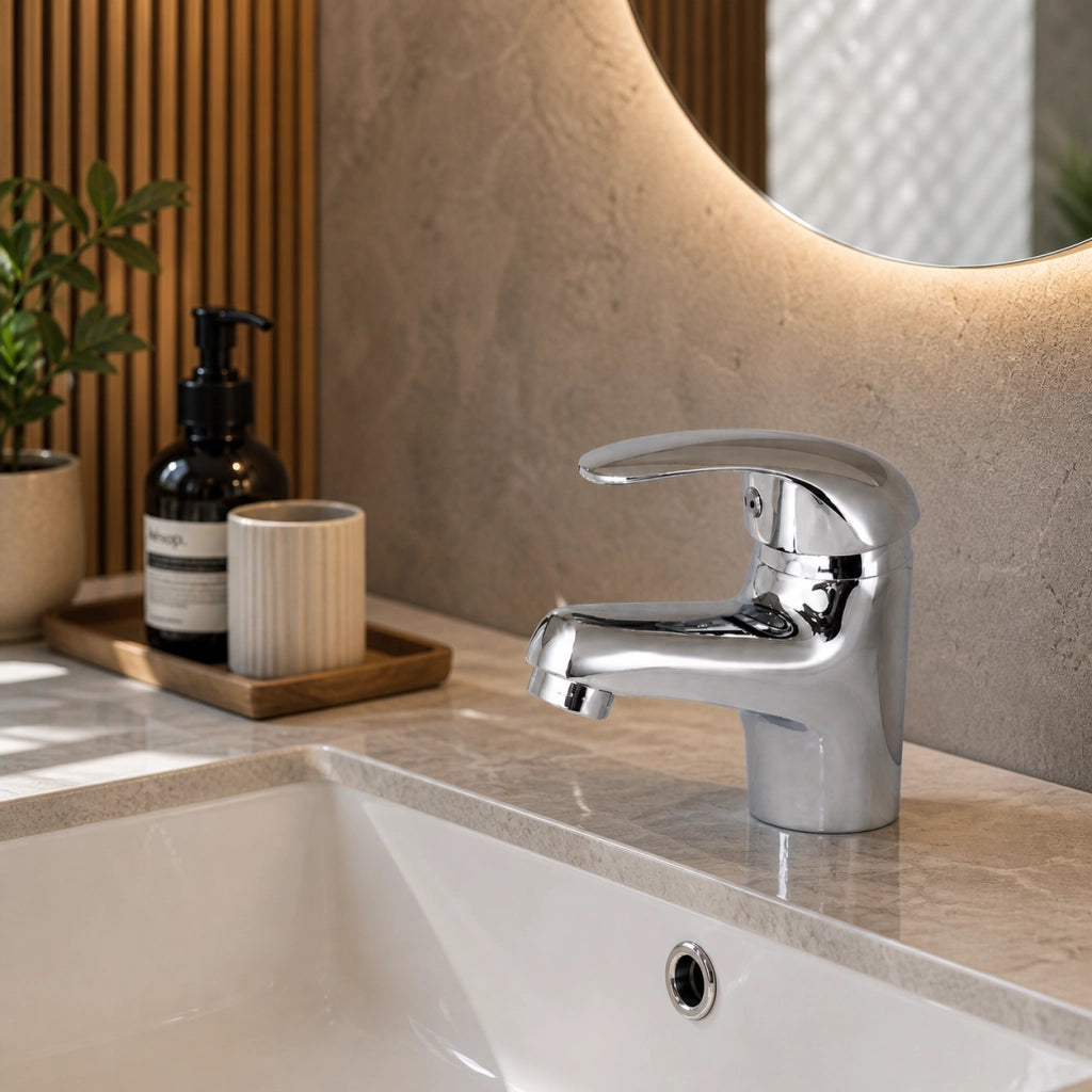 Rubinetto Miscelatore Lavabo Bagno Cromato Lucido Modello Bari Monocomando 52927