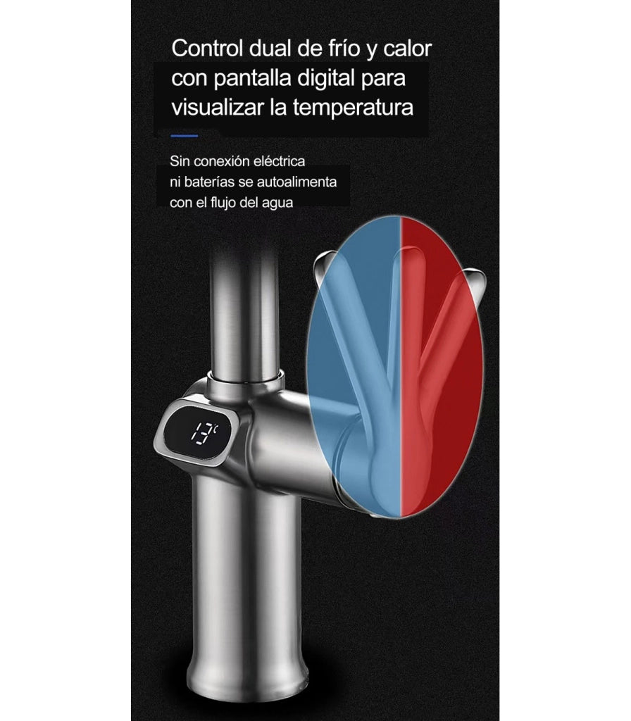 Rubinetto Cucina Display LED Temperatura LH-168 | Lega di Zinco | Estraibile | 3 Modi Acqua