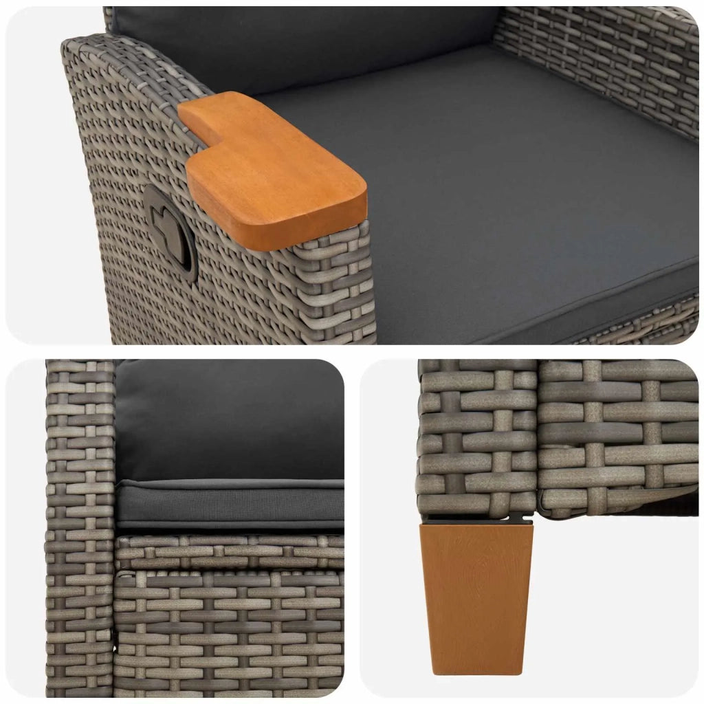 Poltrona reclinabile con tavolino 62 x 64 x 112 cm polyrattan