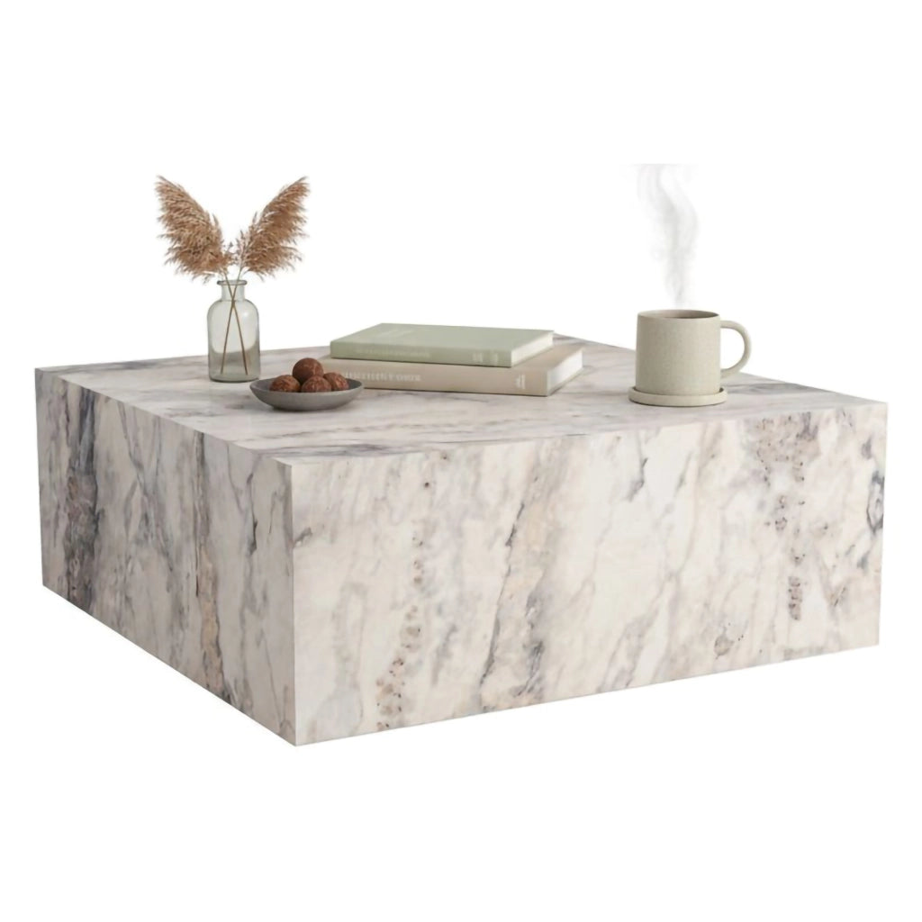 Tavolino da salotto Jesinia, Tavolo basso da caffè, Portariviste per divano, Ripiano da soggiorno, 90x90 h35 cm, Marmo