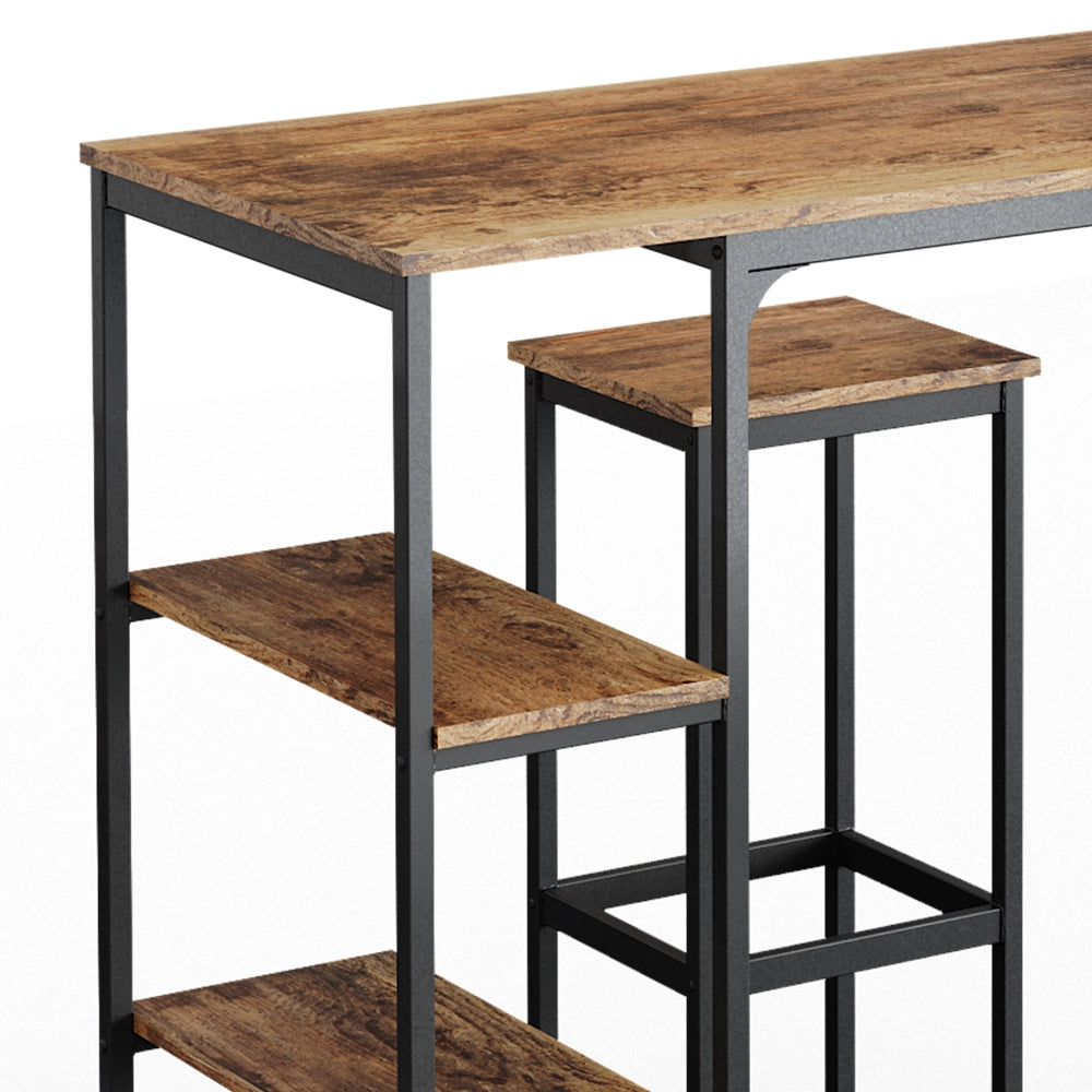 Vicco Tavolo bar con sgabelli Legno antico 120 x 50 cm con ripiani e 2 sgabelli da bar