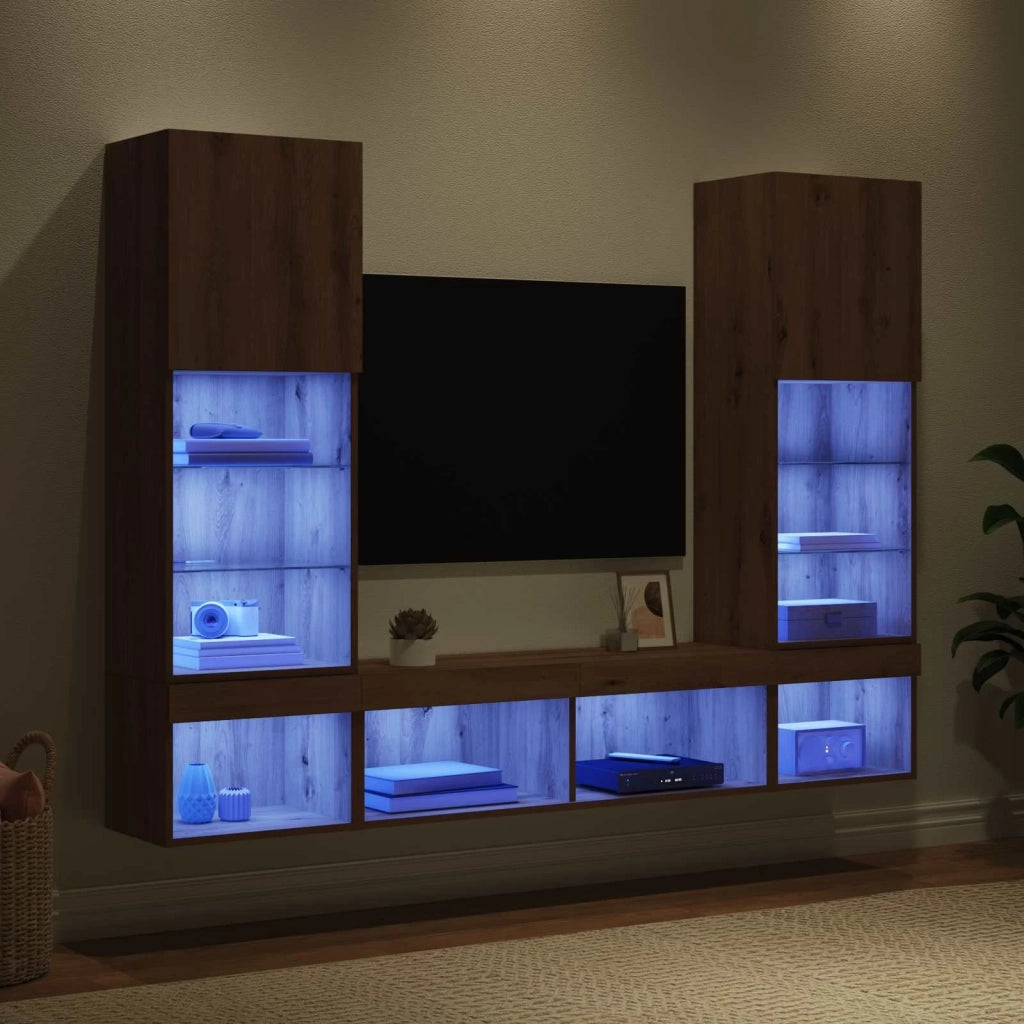 Mobile Porta TV con LED 5 pz-Credenza per TV Rovere artigianale 932728
