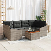 Set Divano da Giardino 7 Pezzi con Cuscini Grigio Rattan Acacia