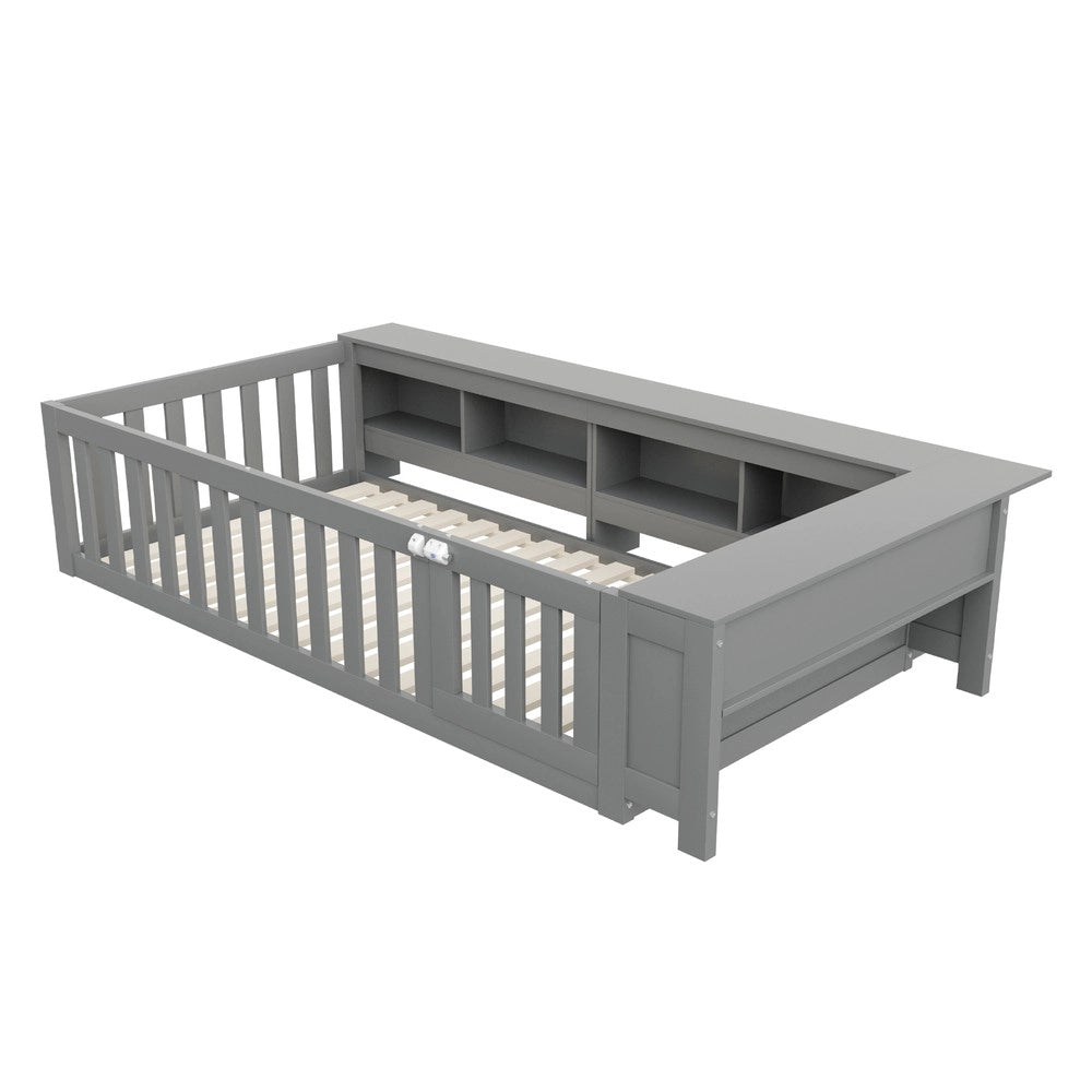Letto Singolo Bambini con Contenitore e Rete a Doghe ¨C MINIMAL ¨C Massello Grigio 90x200