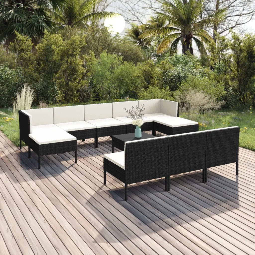 Set Divani da Giardino 11 pz con Cuscini in Polyrattan Nero 3094572
