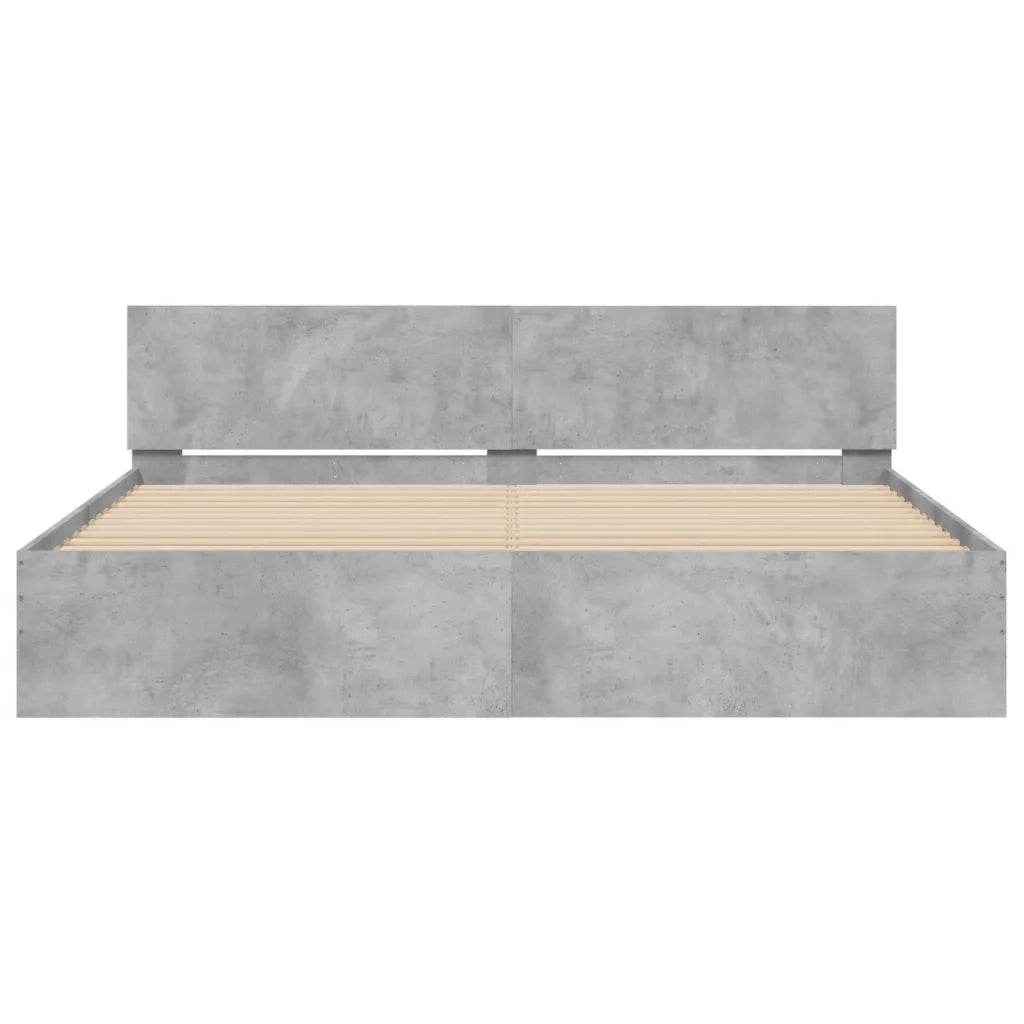 Letto matrimoniale | Letto per adulti | Giroletto con Testiera e LED Grigio Cemento 180x200 cm