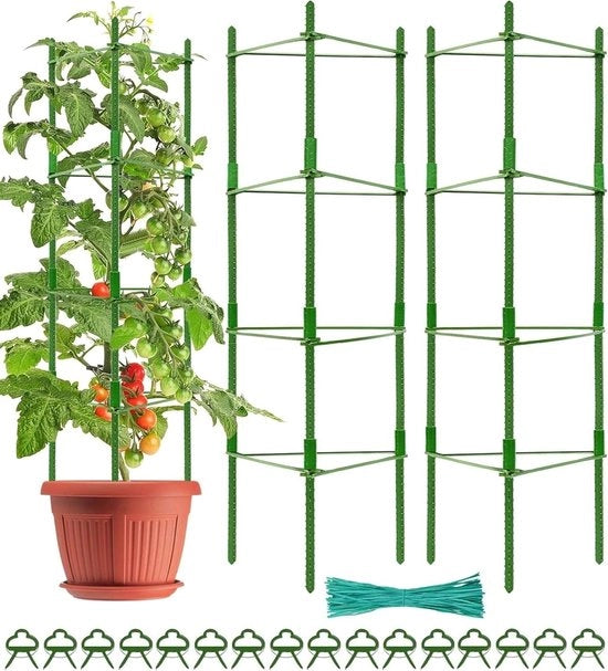 Supporti per piante di pomodoro con manubri regolabili 160 cm - Tavoli per pomodoro con assi di rotazione e clip per piante (2 pezzi)