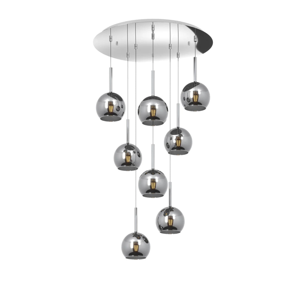 Lampadario Contemporaneo Future Metallo Cromo Vetro 8 Luci E27
